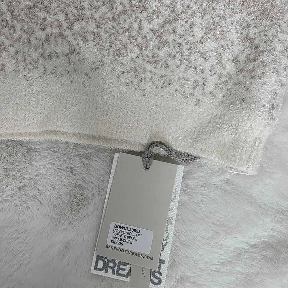 Barefoot Dreams CozyChic Lite Confetti Beanie Cream Taupe Knit Slouchy NWT OS
